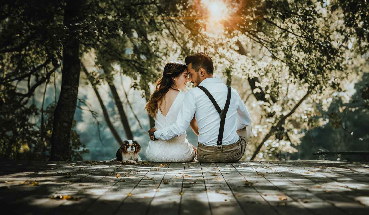 couple engagement photo with dog